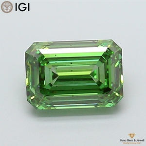 Diamant de 2,00 carats, taille émeraude, couleur vert vif fantaisie, clarté VS2, certifié IGI, cultivé en laboratoire CVD, pour sertissage de bague solitaire - Product Image 1