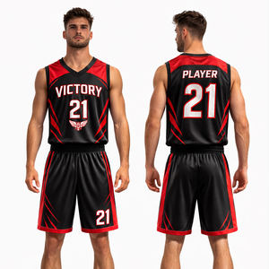 Conjunto de Uniforme de Baloncesto Personalizado en Negro y Rojo para Hombre, Jersey y Pantalones Cortos Sublimados, Nombre y Número del Equipo Personalizados, Ropa Deportiva Profesional al por Mayor - Product Image 1