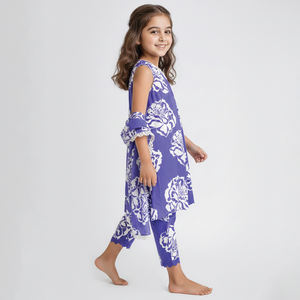 Arthlife Girls Digital Printed <b>Kurti</b> in Soft Cotton Fabric V Neck and Solid Purple Color <b>Kurti</b> for Festival and Wedding Party - Product Image 2