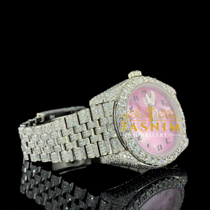 Nouvelle montre automatique en quartz avec verre mélangé, date, diamants Moissanite qualité VVS, style sport, mode, hip-hop, bicolore jaune - Product Image 3