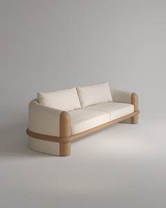 Sofá Moderno y Elegante de Tela Bouclé con Detalles Curvos de Madera para una Colección de Muebles de Alta Calidad para el Hogar - Product Image 5