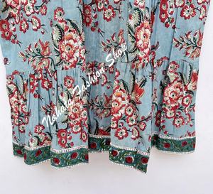 Mini robe maxi d'été en coton à imprimé floral bleu rouge pour femmes, mini robe Elizabeth à encolure hanley pour femmes, nouveauté - Product Image 3