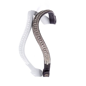 Frontal de cheval en cuir noir premium, incrusté de cristaux blancs sur cinq rangées, personnalisé, pour bride anglaise. - Product Image 1