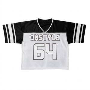 Trendy Red White Mesh Football Jersey Vintage Athletic Sportwear V Neck Crop Top Casual Streetwear Activewear Practice Tee - Product Image 3