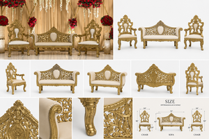 Conjunto de Sofás de Boda Estilo Palacio Clásico para Salones de Banquetes, Sofá de Boda Tallado a Mano, Muebles de Lujo para Escenario de Boda en Dorado - Product Image 2