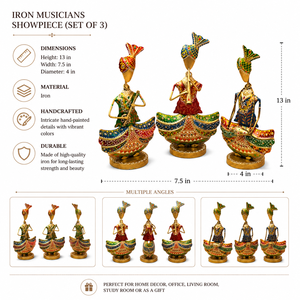 Statue de Homme Assis en Fer Peinte à la Main, Thème Musical |   Figurine de musicien traditionnel pour la maison, le bureau et la décoration de cadeaux - Product Image 5