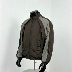 Chaqueta Cortavientos para Hombre con Bloques de Color Marrón y Gris, Cierre de Cremallera, Cuello Alto, Ligera, de Nailon, Estilo Urbano, Vintage, con Logotipo Personalizado OEM - Product Image 4