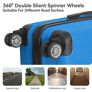 Set di Valigie Rigide in ABS Blu Scuro Leggero a 3 Pezzi (20\", 24\", 26\"); Ruote Girevoli, Serratura TSA, Manici Telescopici Regolabili - Product Image 6