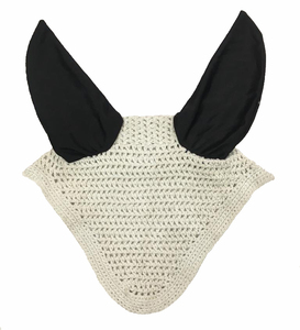 Velo de Ganchillo Blanco para Caballo con Cubre Orejas Negros, Gorro Ecuestre Hecho a Mano, Acolchado Suave y Cómodo de Alta Calidad - Product Image 1