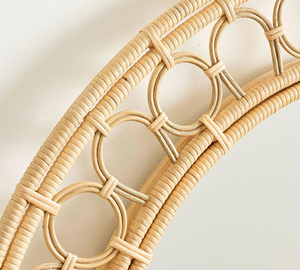 Boho Style Round Rattan Wall Mirror, Handcrafted Wicker Decorative Mirror for Bedroom, Living Room and Entryway - Product Image 3