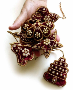 Adornos Colgantes de Lujo Hechos a Mano con Hilo Metálico, Terciopelo Sintético y Bordado Zardozi, Forma Personalizada, para Festivales/Navidad - Product Image 3