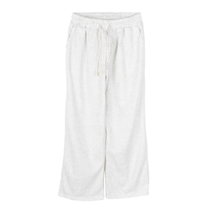 Men's Custom Logo Light Heather Grey Off White French Terry Wide Leg Sweatpants <b>Elastic</b> <b>Waist</b> Drawstring Casual <b>Trousers</b> OEM - Product Image 1
