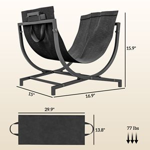 Porta Legna Pieghevole per Interni ed Esterni con Manici in Tela 43 cm x 38 cm x 40 cm Nero - Product Image 3