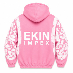 เสื้อฮู้ดซิป Ekin Impex สีชมพู พิมพ์ลายสีขาวที่แขนเสื้อ ทรงโอเวอร์ไซส์ สไตล์สตรีทแวร์ ดีไซน์สำหรับทุกเพศ เหมาะสำหรับฤดูหนาว แห้งเร็ว - Product Image 2