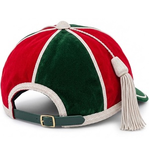 Casquette d'honneur en velours jaune moutarde, design personnalisé, faible MOQ, avec passepoil rouge et pompon, pour remise de prix - Product Image 3