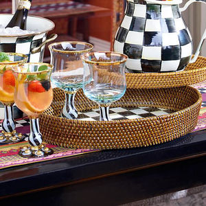 ถาดเสิร์ฟทรงกลมหวายสานประดับมุกสำหรับอาหารเช้า เครื่องดื่ม ขนม บนโต๊ะกาแฟ ตกแต่งบ้าน ขายส่ง - Product Image 5