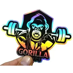 Custom Glossy PET Holographic Sticker Roll Waterproof UV-Resistant Silver Glitter <b>Labels</b> with Gold Stamp & Deboss - Product Image 6