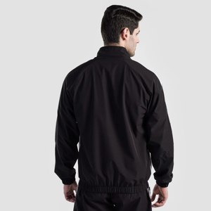 Men's Black <b>Track</b> <b>Jacket</b> with White Stripes Zipper Closure Regular Fit Elastic Waist Breathable Polyester Sportwear - Product Image 4