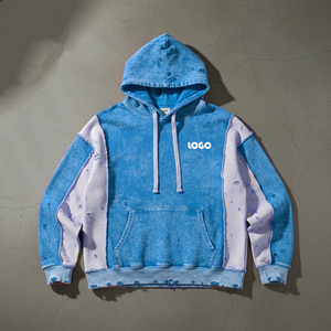 Sweat à capuche oversize pour homme, style streetwear, décontracté, hiver, avec empiècements color block, poches kangourou, broderie personnalisable, couleur de l'empiècement 100% personnalisable - Product Image 4