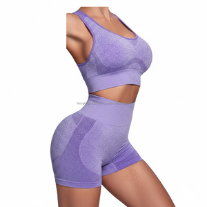 Women's Yoga Workout Set Blue High Waist Solid Ribbed Sleeveless Custom OEM Wholesale - Product Image 5