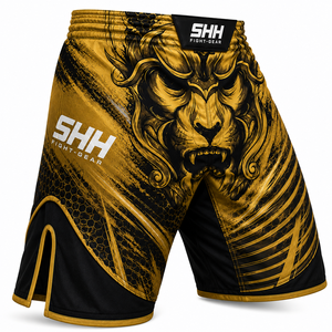 SHH Industries Custom MMA Fight <b>Shorts</b> for Adults Men Black Gold Lion Graphic Grappling BJJ <b>Kickboxing</b> Training Breathable - Product Image 4