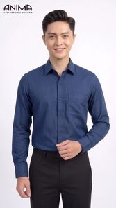 Chemise en bambou bleu marine pour homme ANIMA, respirante, décontractée et professionnelle - Product Image 3