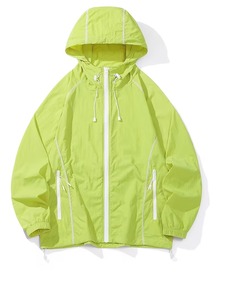 High Quality Unisex Lime Green Waterproof Polyester Waterproof Polyester Nylon Windbreaker Track <b>Jacket</b> and Shorts Set - Product Image 2