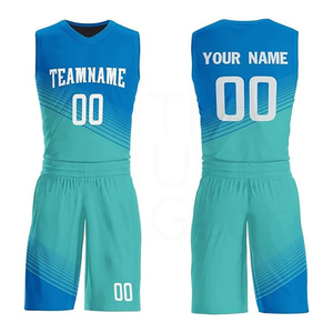 Conjunto de Uniforme de Baloncesto Sublimado, Sin Mangas, Cuello en V, Degradado Azul-Verde, Transpirable, Uniforme de Equipo - Product Image 5