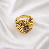 Bague en argent sterling 925 pur avec quartz fumé, faite à la main, filigrane, pour homme, bague statement, pierre précieuse rectangulaire, argent vintage
