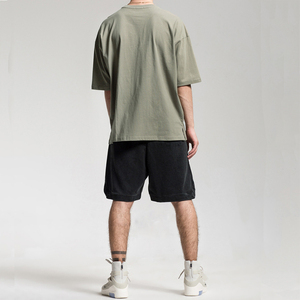 Shorts Bermuda en coton uni pour homme avec cordon de serrage à la taille et poches, style décontracté, coupe mi-haute - Product Image 5