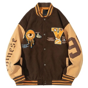 Veste universitaire noire pour homme avec manches grises, patch brodé lettre Y, style streetwear, col rabattu, pour l'automne - Product Image 5
