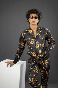 Survêtement unisexe en molleton noir à imprimé floral, coupe longue, à capuche avec poches latérales, pour tenue décontractée d'automne - Product Image 4