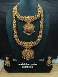 Parure de bijoux de mariée traditionnelle : collier long, bague, bracelet, boucles d'oreilles en alliage plaqué or et zircon – Style vintage pour mariage, fiançailles, anniversaire - Product Image 2