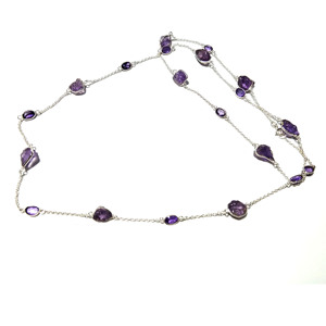 Collar de Cadena Largo de Plata de Ley con Amatista Natural, Hecho a Mano, Estilo Bohemio, Certificado por Terceros, con Cristal de Destaque - Product Image 5