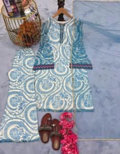 Nueva Colección de Moda, Salwar Kameez Sharara Informal para Boda, Reversible, Hecho a Mano con Estampado Digital y Relieve de Piedra, en Chinoon Puro - Product Image 6