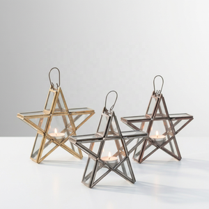 Portavelas de Cristal con Forma de Estrella y Marco Metálico para Colgar y Decorar Mesas - Product Image 1