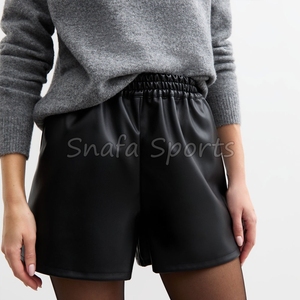 Hot Sell Women Leather Shorts with Utility Pockets - Stylish High-Waisted Faux Leather Bottoms for Casual women's shorts OEM - Product Image 3