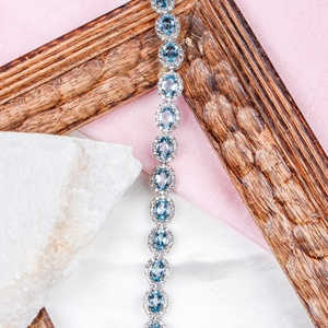 Wholesale 925 Sterling Silver Natural Oval Blue Topaz Cubic Zirconia Halo Tennis Bracelet Memoria Jewels - Product Image 2