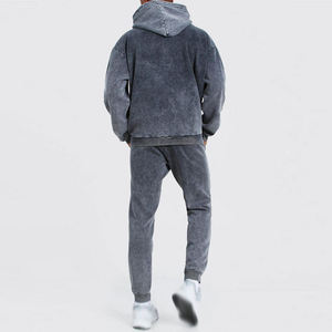 Ensemble de survêtement en coton lavé pour homme, couleur unie, décontracté, manches longues, coupe ample avec poches latérales, vêtements d'automne - Product Image 6