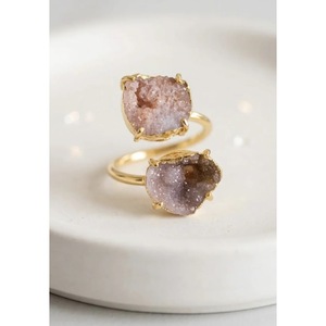 Handcrafted Natural Druzy Quartz Crystal <b>Ring</b>-<b>Adjustable</b>-Made in Jaipur India - Product Image 3