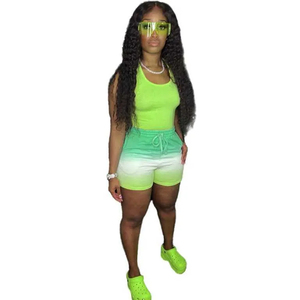 Latest New Women` s Gradient 2Piece <b>Set</b> Tank Top Shorts Seamless High Waist Streetwear Breathable Custom Logo Activewear <b>Sets</b> - Product Image 2