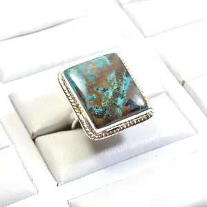 Bague énergétique spirituelle en argent sterling 925 avec serti clos en azurite mystique, style bohème, pour la méditation yogique - Product Image 4