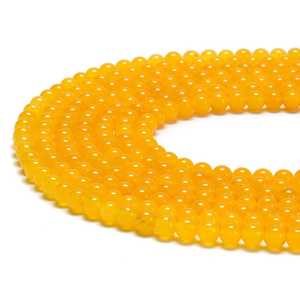 Perles rondes en jade jaune naturel, lisses, en vrac, pour la fabrication de bijoux, colliers, bracelets, bricolage, vente en gros - Product Image 3