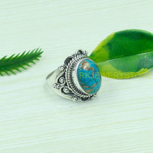 Anillo de Turquesa Azul Natural con Cobre, Plata de Ley 925, Hecho a Mano, Estilo Boho Vintage para Mujer - Product Image 6