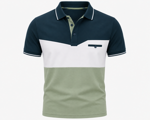 Chemise Homme à Panneaux Contrastants Unis, Manches Courtes, Style Golf Décontracté, en Toile Premium, Couleurs Personnalisables OEM ODM - Product Image 1