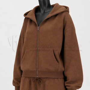 Conjunto Deportivo Unisex con Capucha Color Marrón, Manga Larga, Corte Holgado, Informal, para Otoño, con Pantalones con Cordón, 100% Algodón - Product Image 6