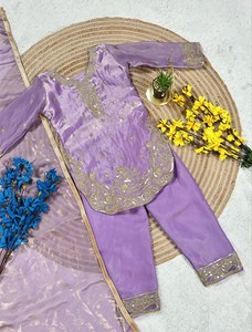 Kids Embroidered Pakistani Suit Set for Girls – Party Wear Kurta Pant with <b>Net</b> <b>Dupatta</b> | Fancy Ethnic Dress - Product Image 4