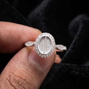 925 Sterling Solid Silver 8x6mm Oval <b>Blank</b> Bezel Ring with CZ Setting Resin & Ashes Jewelry Breastmilk Keepsake DIY Craft - Product Image 1