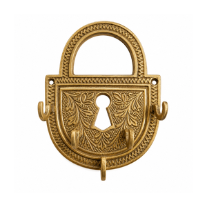 Vintage Brass Lock Shaped <b>Key</b> Holder <b>Wall</b> Mounted Decorative <b>Key</b> Rack with 5 <b>Hooks</b> Antique Organizer for Home Entryway Decor - Product Image 1