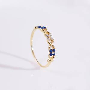 Bague fleur saphir, bague éternelle empilable, argent sterling 925, plaqué or 14 carats, alliance de mariage, cadeau pour elle - Product Image 2